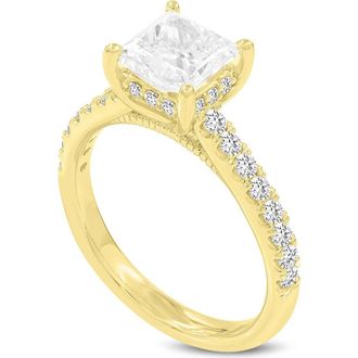 LuvMyJewelry Aneliya 14K Yellow Gold Princess Cut Lab Grown Diamond Hidden Halo Engagement Ring - 1.95 Ct at Nordstrom, Size 6.5