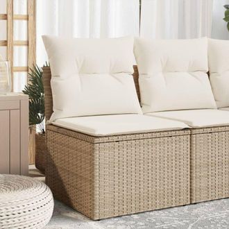 vidaXL Sedia Giardino Senza Braccioli con Cuscini Beige in Polyrattan - Vidaxl