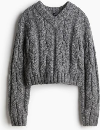 H&M V-Pullover in Zopfstrick - Grau