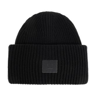 Acne Studios Beanies, unisex, Black, Size: ONE SIZE Large Face Logo Beanie