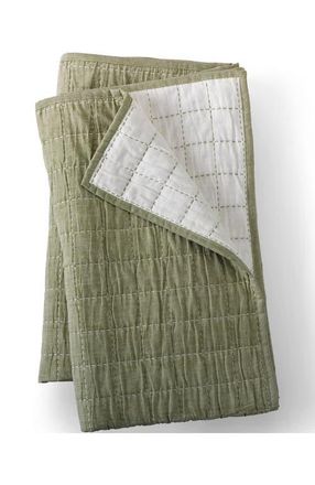 Lands End Essential Cotton Windowpane Reversible Bed Blanket in River Stone Green at Nordstrom, Size Full