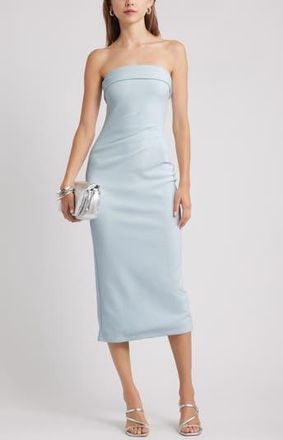 Open Edit Strapless Crepe Midi Dress in Blue Delicate at Nordstrom Rack, Size X-Large