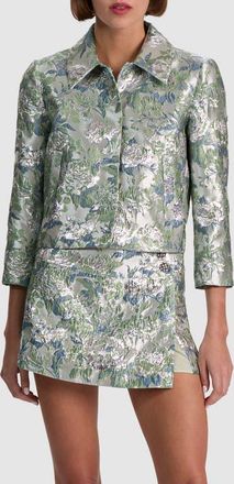 Alice & Olivia Weston Metallic Floral Jacquard Crop Jacket in Light Sage at Nordstrom, Size X-Small