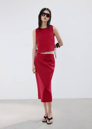 Mango Top lino fiocchi rosso - Donna - XXS - MANGO