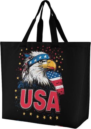 Generic Badges U.S. Flag Tote Bag Reusable Grocery Shopping Bags Large Travel One Shoulder Handbag for Picnic Work