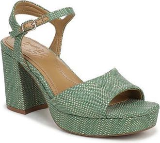 Naturalizer Petra Ankle Strap Platform Sandal in Green Multi Faux Raffia at Nordstrom, Size 6.5