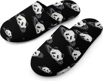 Generic Lazy Panda Flannel Mens Slip-on Slippers Winter Warm House Shoes with Rubber Sole for Home Hotel