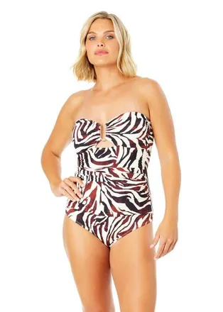 Anne Cole Womens Tiger Dance Ring Front Bandeau One Piece Swimsuit at Nordstrom, Size 14