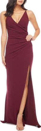Dress The Population Jordan Ruched Side Slit Gown in Burgundy at Nordstrom, Size Xx-Small