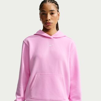 Nike Womens Studio Fleece Sport Dri-FIT Pullover Hoodie in Pink | IO9049-621