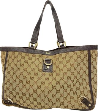 Gucci Beige Brown Canvas Tote Bag (Pre-Owned)