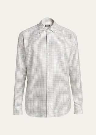 Ermenegildo Zegna Mens Silk Grid Check Sport Shirt