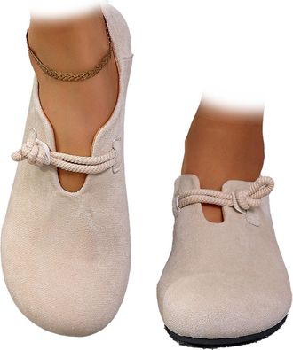 Generic Soft and Flexible Orthopedic Shoes Round Toe Suede Slip on Work Flats Dressy Comfortable Ballerina Shoes with Button (Beige,37.5EU)
