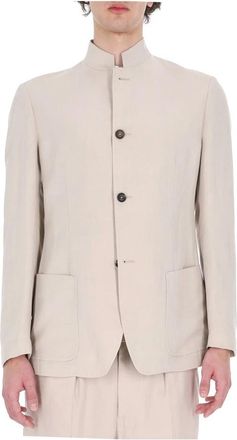 Eleventy Mao Jacket - Heren - Blazers - Beige - L - Linnen - Jassen