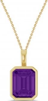 Allurez Emerald Cut Amethyst Bezel Set Pendant Necklace 14K Yellow Gold (3.12ct)