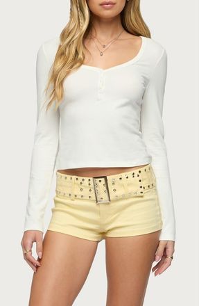 Edikted Leah V-Neck Crop Henley Top in White at Nordstrom, Size X-Small