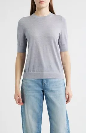 BOSS Farbella Short Sleeve Virgin Wool Sweater in Lt Pstl/gy at Nordstrom Rack, Size Small