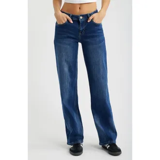 YMI Bella Butterfly Wide Leg Jeans in Dark Blue at Nordstrom, Size 11