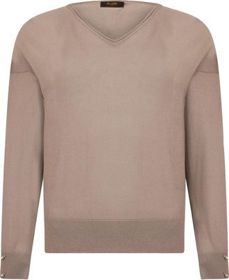 Moorer Renee - Dames - V-hals truien - Beige - M - Wol - Truien & Vesten