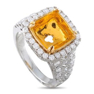 Luxury Bazaar 18K White and Yellow Gold 1.0ct Diamond Halo Mounting Ring MF18-082026