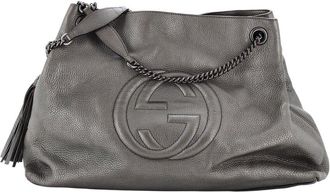 Gucci Grey Leather Soho Chain Strap Shoulder Bag Large (Authentic Pre-Loved)