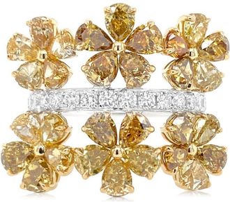 HYT Jewelry 18kt white gold yellow diamond cocktail ring - women - 18kt White Gold/White Diamond/Yellow Diamond - 5 3/4