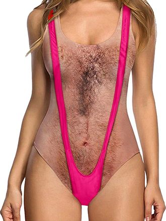 Generic Womens Swimsuit One Pieces Funny Hairy Chest Beach Swimwear Novelty Weird Bathing Suit Ladies Scoopback Swimming Costume Cosplay Costume Bodysuits Cas