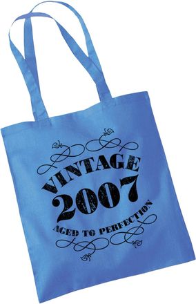 Bang Tidy Clothing 18th Birthday Gifts For Daughter - Cotton Tote Bag For Her - Funny Vintage Slogan Born In 2007 - Present Bag Gift Wrapping - Cblue