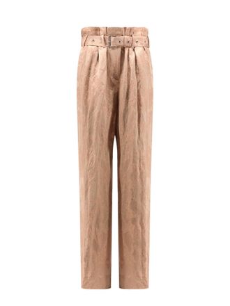 Dries Van Noten Damasked Linen And Viscose Trouser With Belt