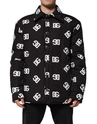Dolce & Gabbana Mens Black Dg Monogram Nylon Windbreaker Jacket Clothing