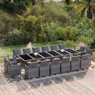 vidaXL Set De Comedor Jard&iacute;n 17 Pzas Con Cojines Rat&aacute;n Sint&eacute;tico Gris Vidaxl