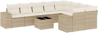vidaXL Juego De Sof&aacute;s Jard&iacute;n Con Cojines Beige 10 Pzas Rat&aacute;n Sint&eacute;tico Vidaxl
