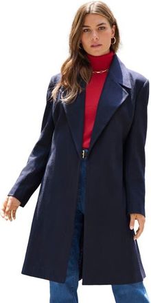 Roaman's Plus Size A Line Belted Wool Blend Coat in Navy at Nordstrom, Size 24
