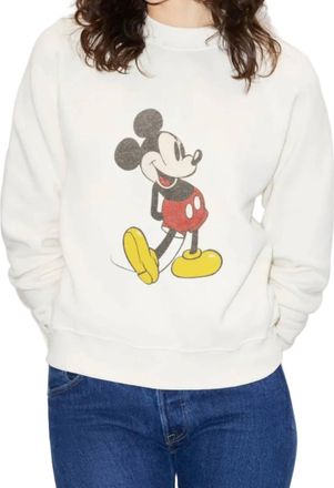 Re/Done Mickey Mouse Classic Crewneck Sweatshirt In Vintage White