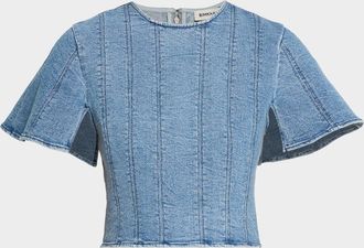 SIMKHAI Kolby Short-Sleeve Denim Top