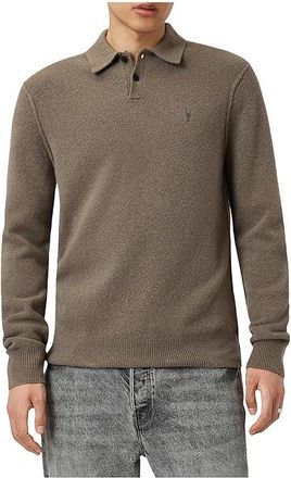 AllSaints Statten Ls Polo Mens Sweater Dusky Green : MD, Elastane/Polyamide/Viscose