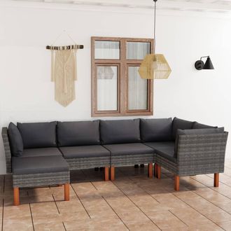 vidaXL Set De Muebles De Jard&iacute;n 6 Pzas Y Cojines Rat&aacute;n Sint&eacute;tico Gris Vidaxl