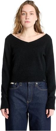 Calvin Klein Truien & Vesten, Dames, Zwart, XS, Wol, V-hals wollen trui - Regular fit