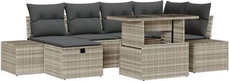 vidaXL Garden Sofa Set Height-Adjustable 7 pcs Light Grey Poly Rattan Vidaxl