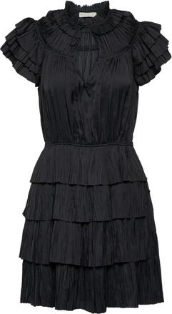 Ulla Johnson Zwarte Vesna Jurk met Franje - Dames - Korte kleedjes - Zwart - S - Polyester - Kleedjes