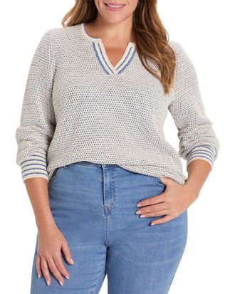 Nic+Zoe Nic+Zoe Plus Tuck Texture Split Neck Sweater