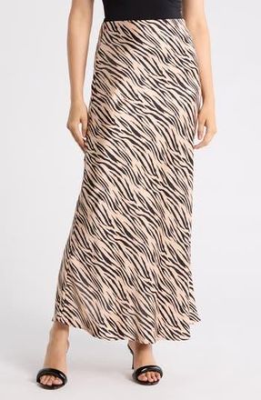 Renee C Zebra Print Satin Maxi Skirt in Taupe at Nordstrom Rack, Size X-Small