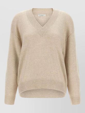Brunello Cucinelli cashmere silk v-neck long-sleeve sweater