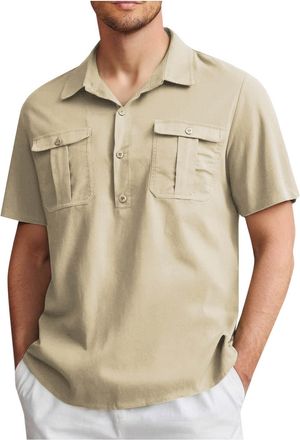 Generic Mrat Mens Polo Shirts Short Sleeve Button Tops Casual Lapel Pockets Tee Golf Sportswear Summer Stretch Poloshirts Solid Color Moisture Wicking Lightwe