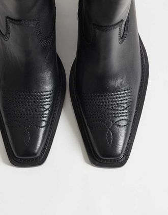Asos Ace - Stivaletti western premium in pelle neri-Nero