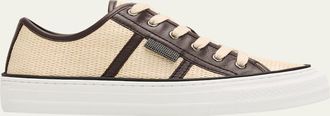 Brunello Cucinelli Techno Raffia & Leather Low-Top Sneakers