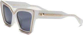 Valentino Sunglasses Cat Eye Full Rim, White/light Gold Frame And Dark Grey Ar Lens Vls-126C