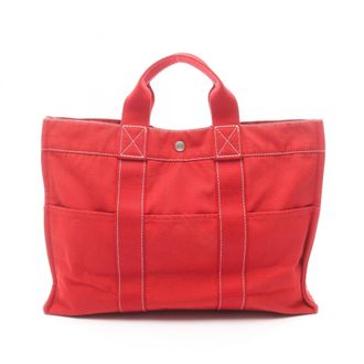 Herm&egrave;s Red Color Canvas Handbag Tote Bag (Pre-Owned)