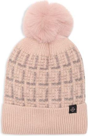 Nanette Lepore Tweed Knit Beanie with Faux Fur Pompom in Pink at Nordstrom Rack