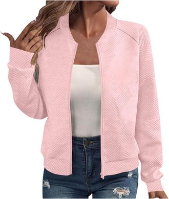 Generic Womens Coat Long Sleeve Tops Zip Up Sweatshirts Ladies Zipper Jackets Plus Size Cardigans Casual Soft Comfortable Bomber Jacket Cropped Baggy Sweatshi